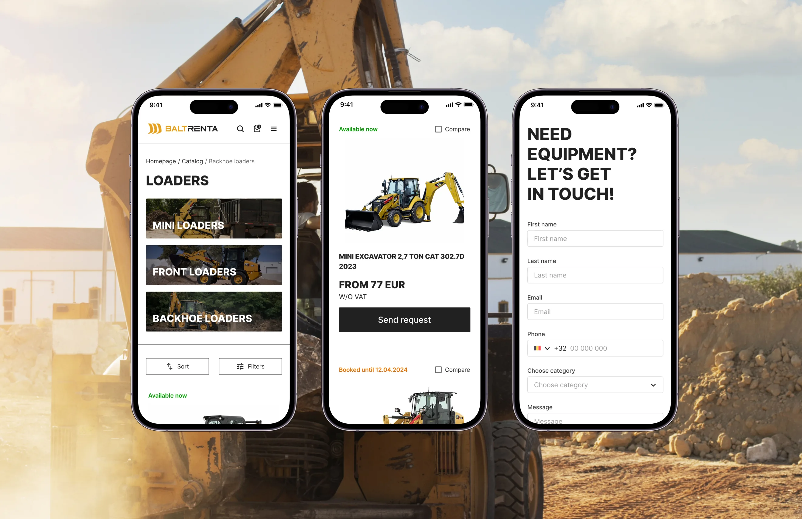 Baltrenta product cards and request form