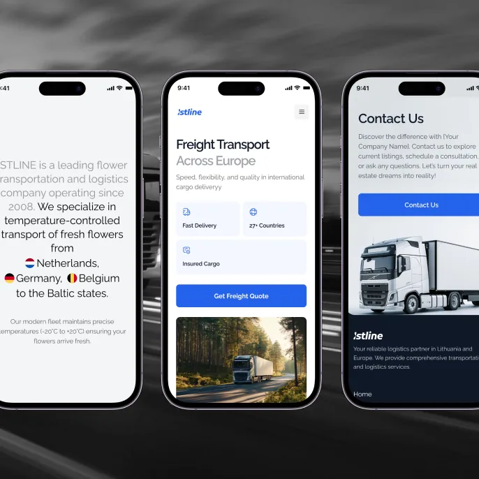 Istline freight, about, and contact pages on mobile