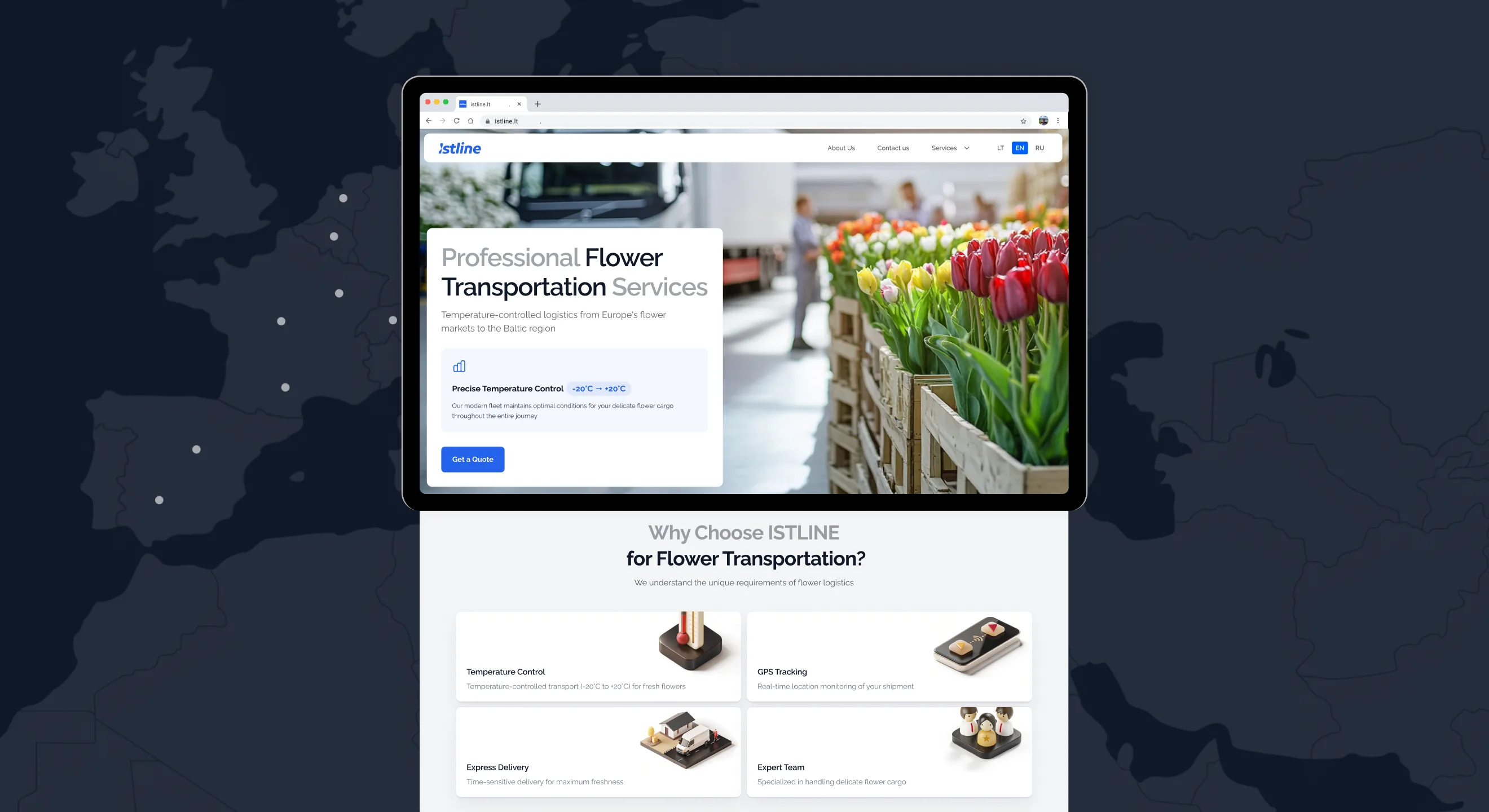 Istline homepage hero and the 'why choose ISTLINE' highlights
