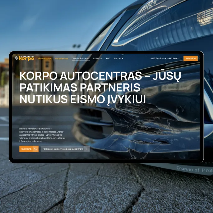 Korpo insurance claim landing page with accident declaration download