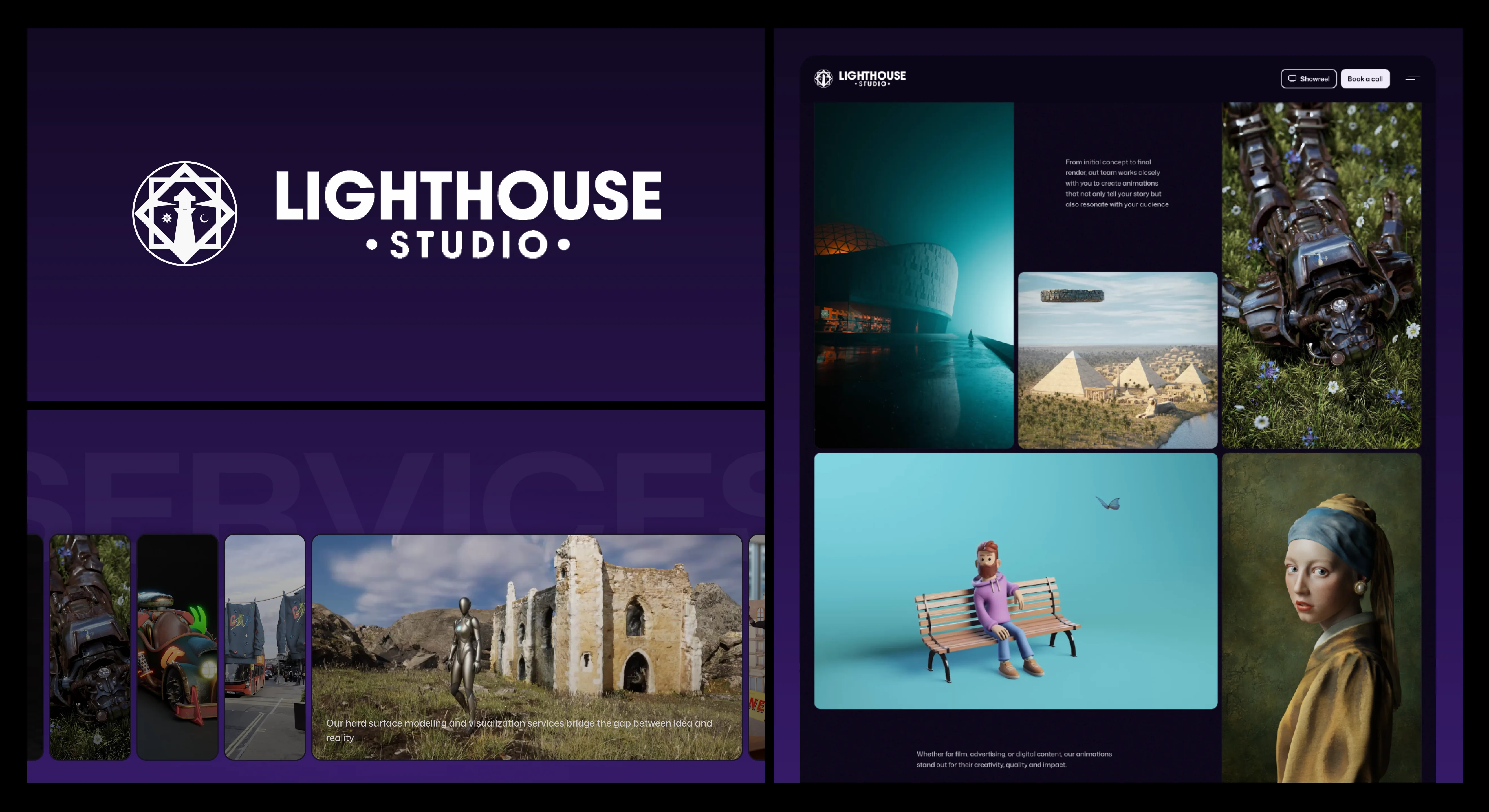 Lighthouse Studio logotipas šalia CGI ir VFX darbų paslaugų galerijos
