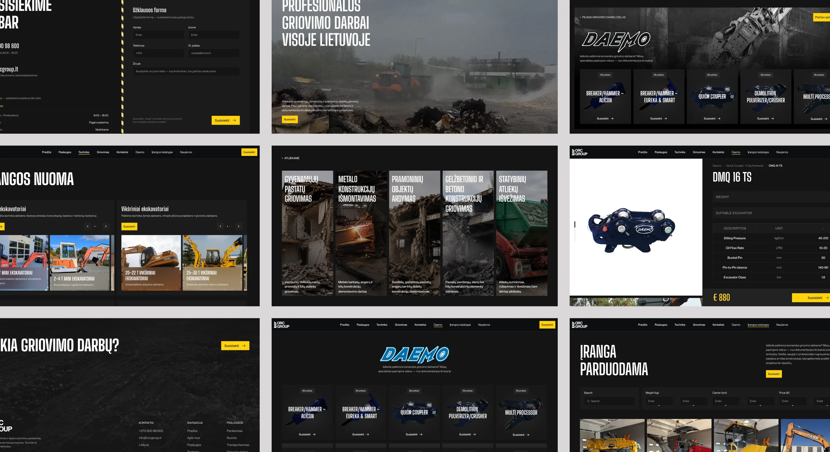 MB ORC Group contact form, demolition work and equipment listings