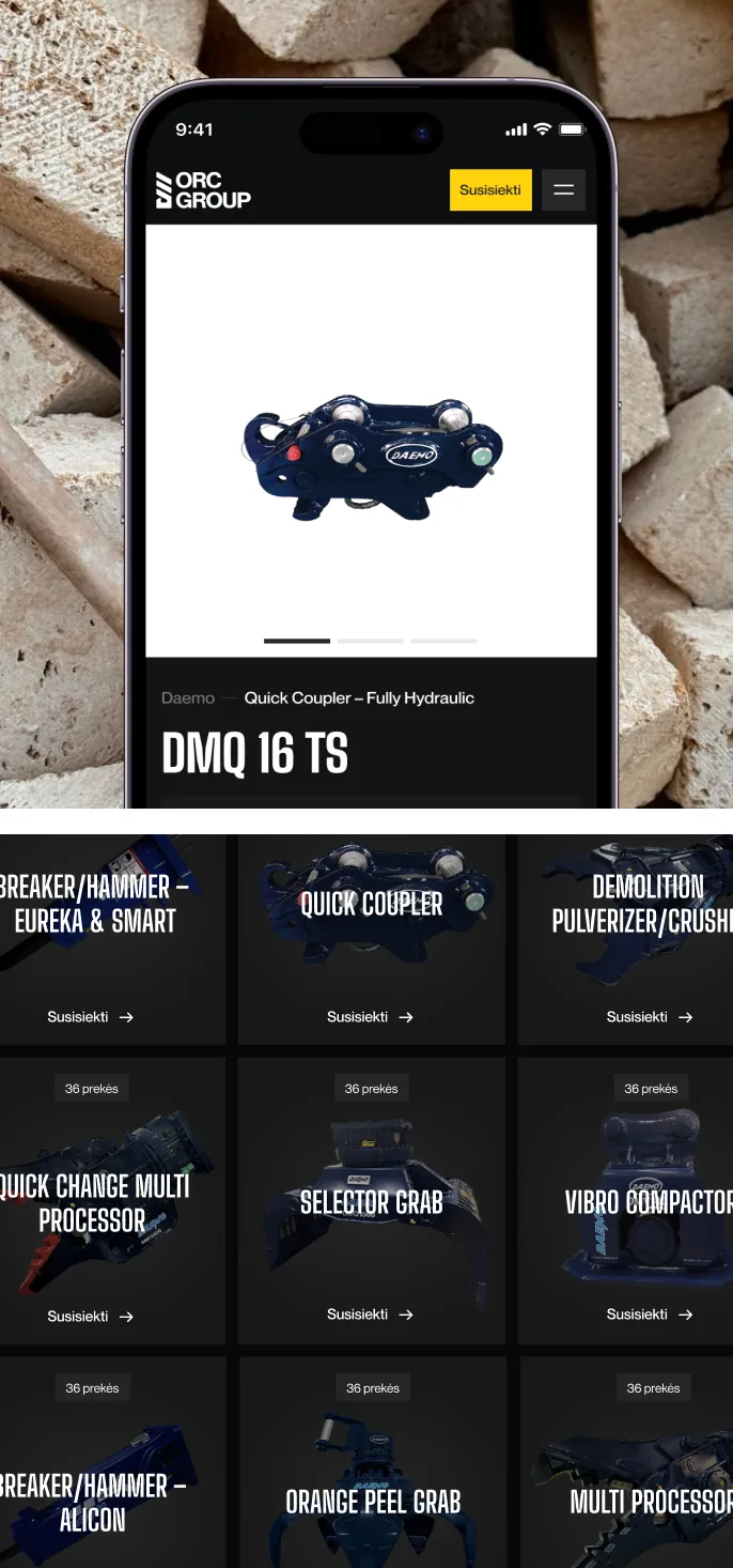 MB ORC Group homepage with heavy machinery stats