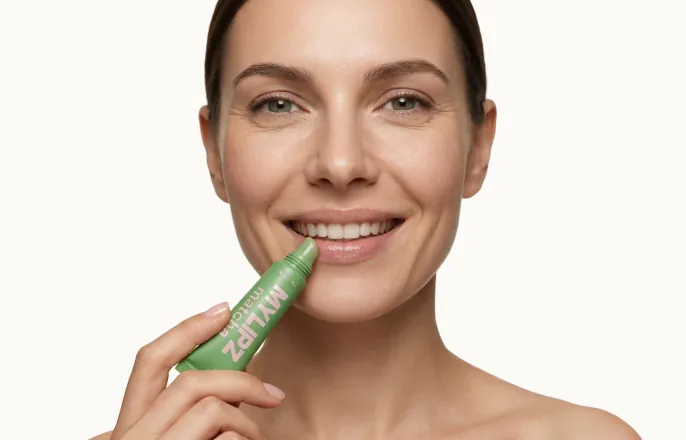MYLIPZ Matcha lip balm applied on a model
