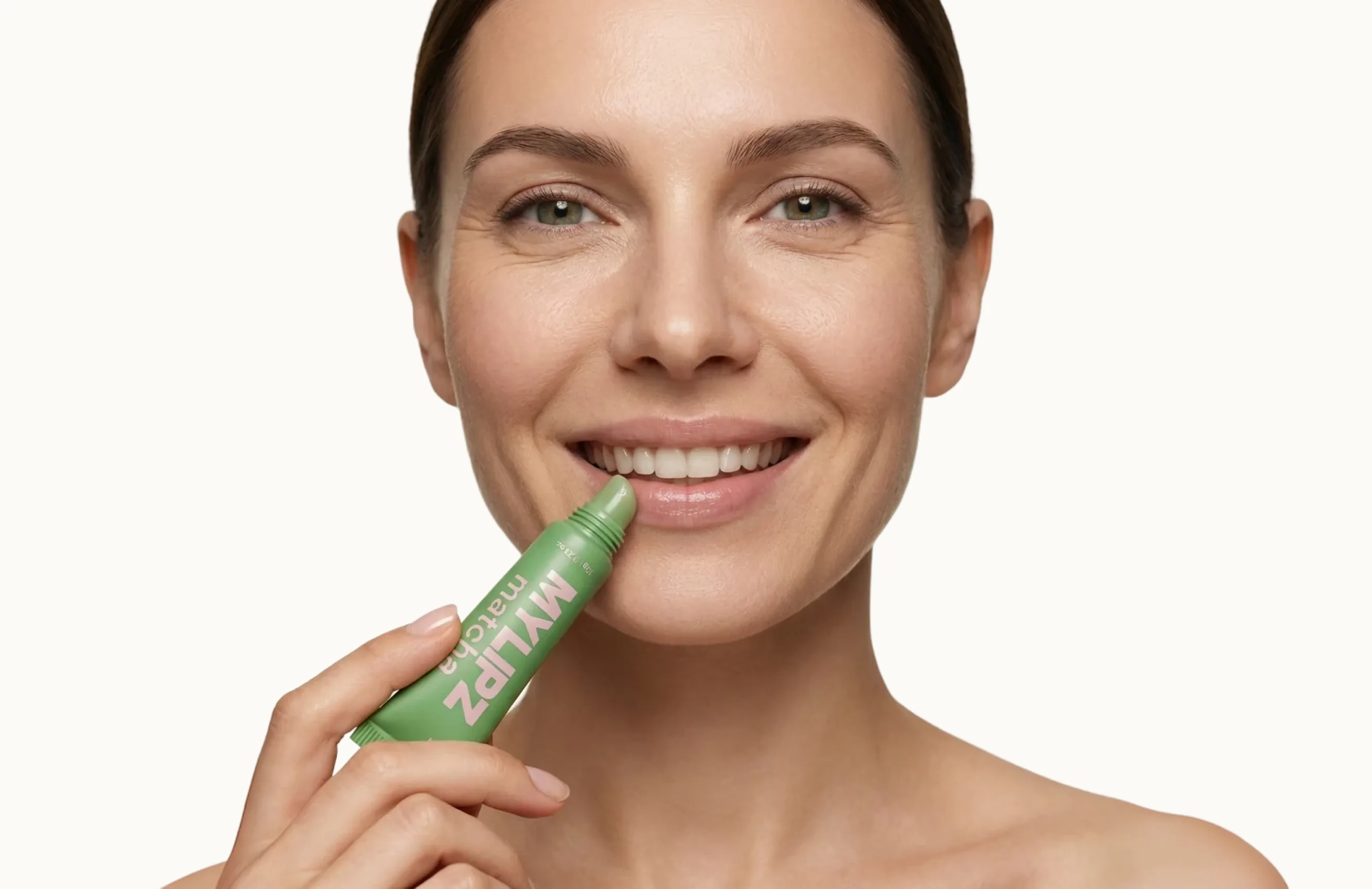 MYLIPZ Matcha lip balm applied on a model