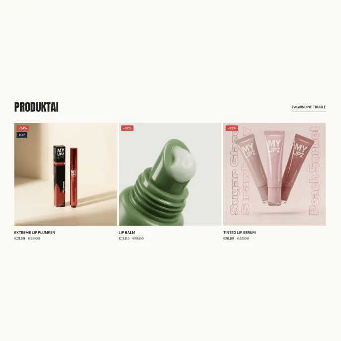MYLIPZ online store product listing