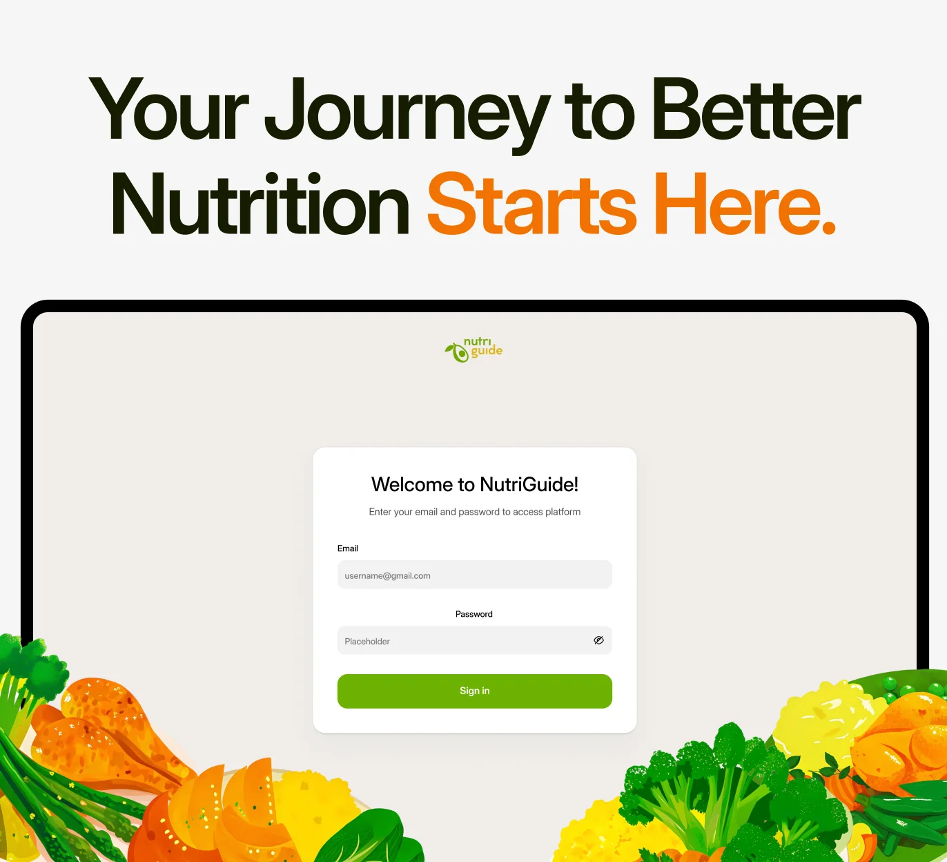 NutriGuide welcome screen