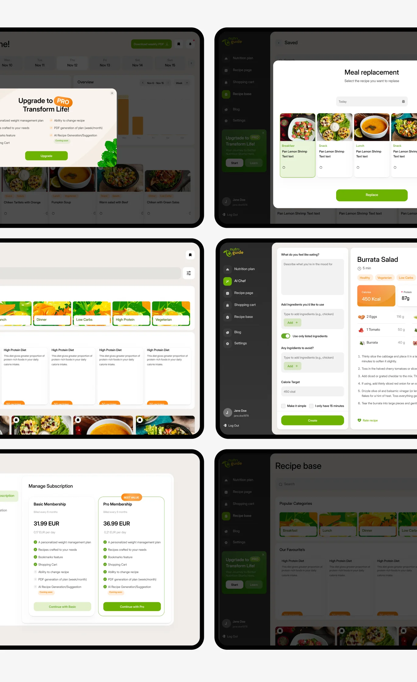 NutriGuide app screens