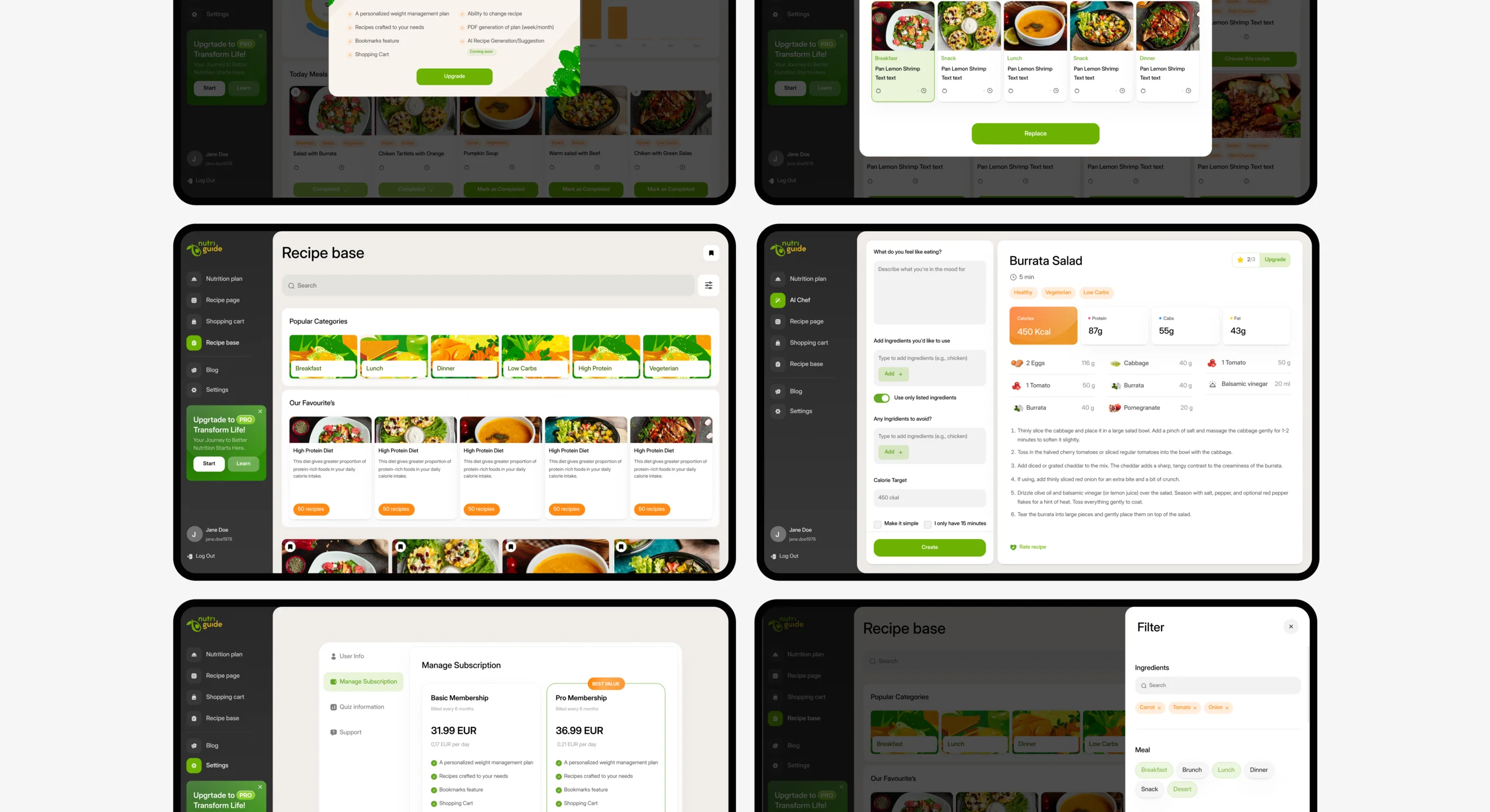 NutriGuide app screens