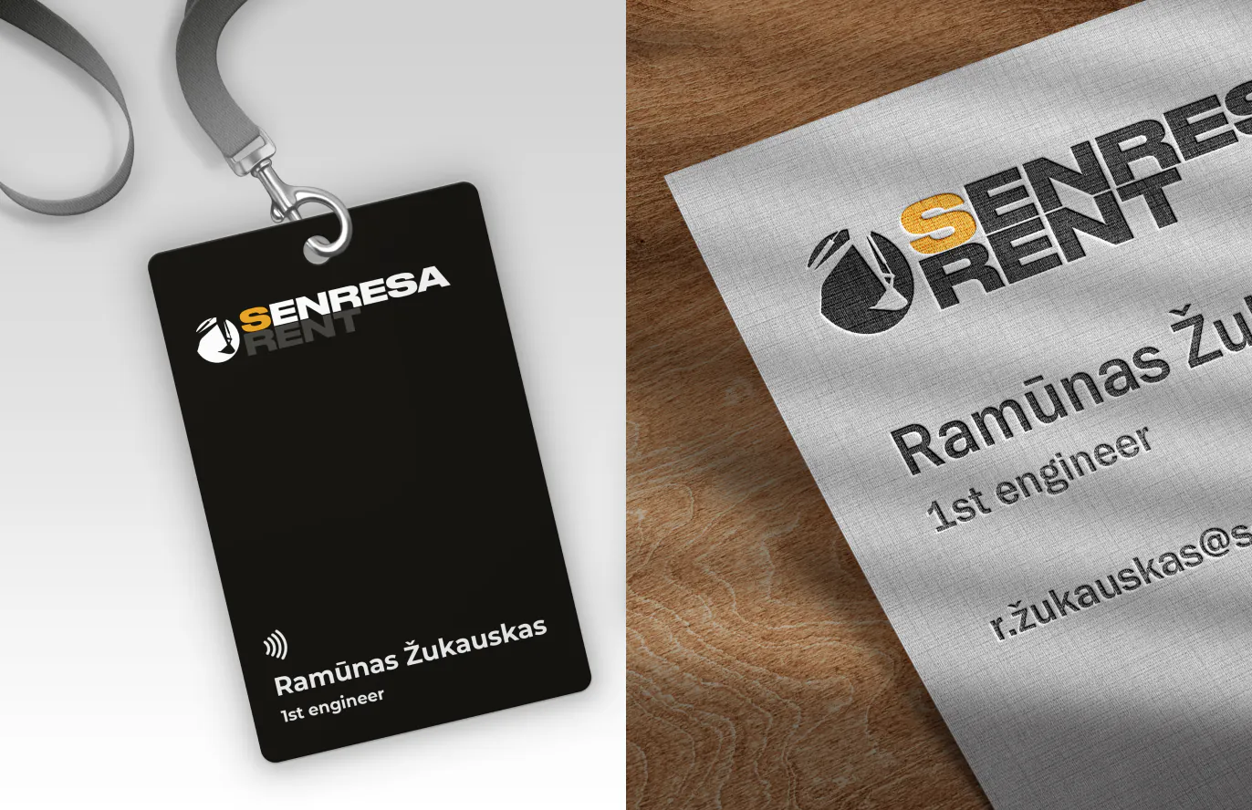Senresa Rent kortelės laikiklis ir firminis blankas, skirtas Ramūnui Žukauskui, 1-am inžinieriui