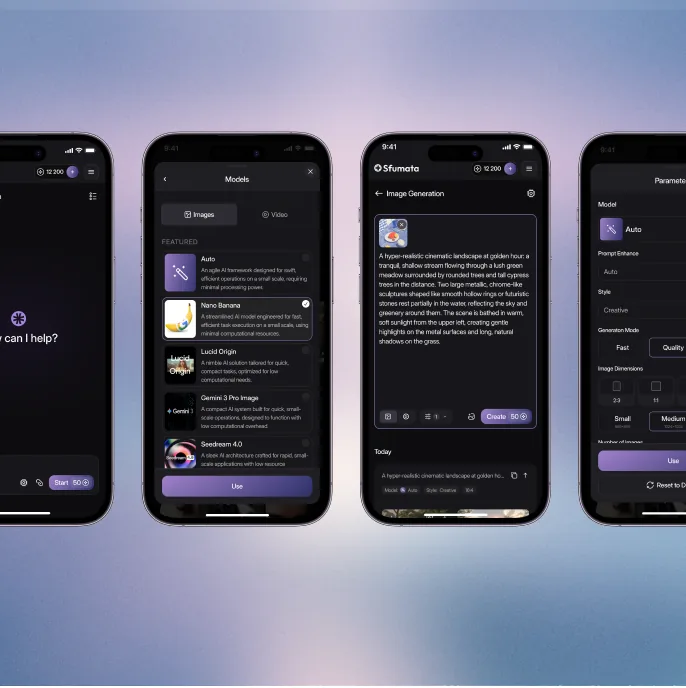 Sfumata mobile generation workspace and model picker