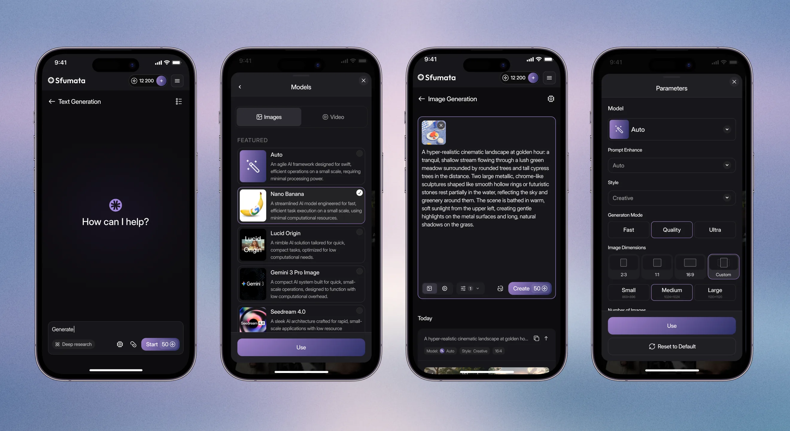 Sfumata mobile generation workspace and model picker