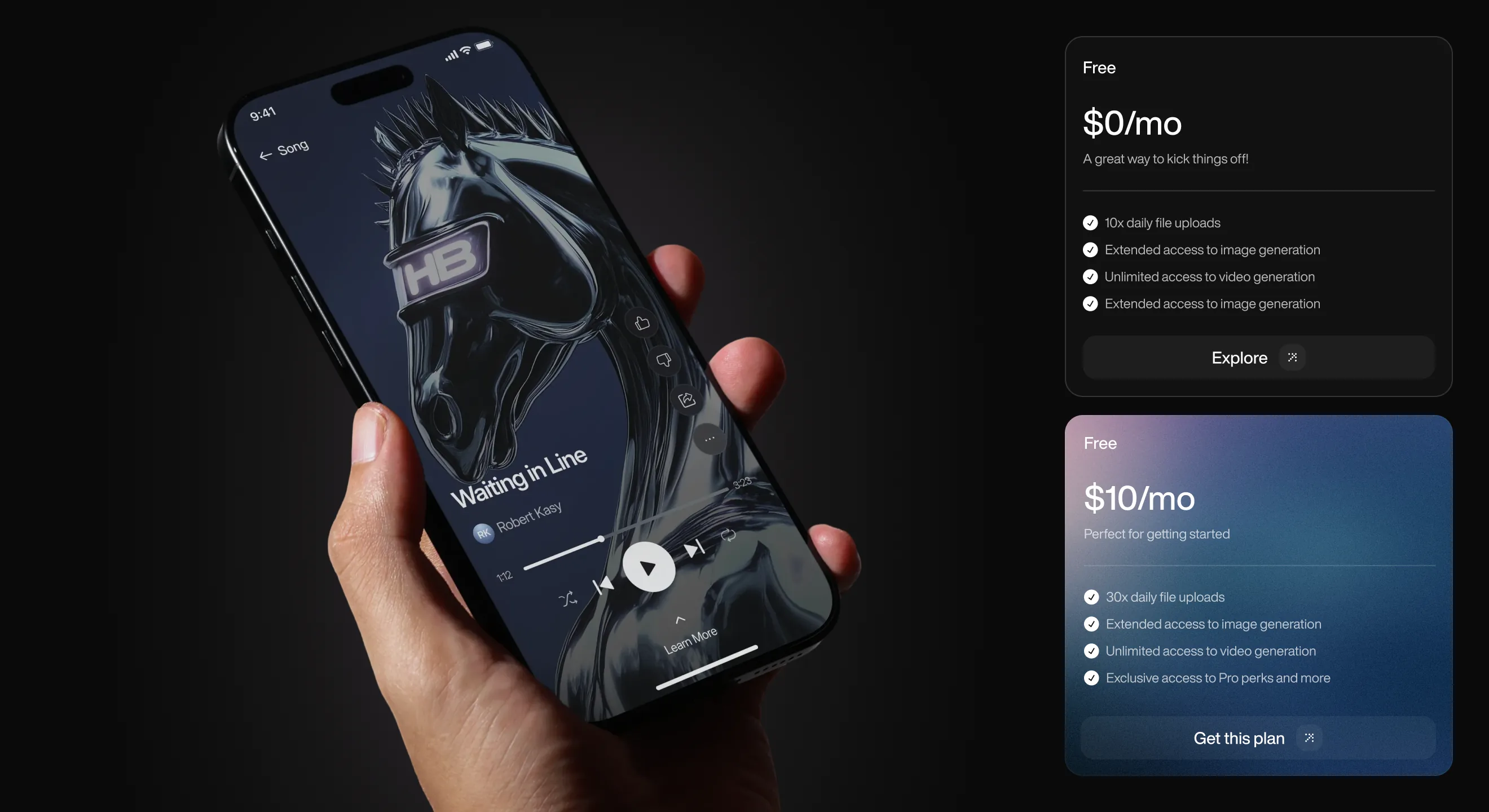 Sfumata generated audio player and pricing plans