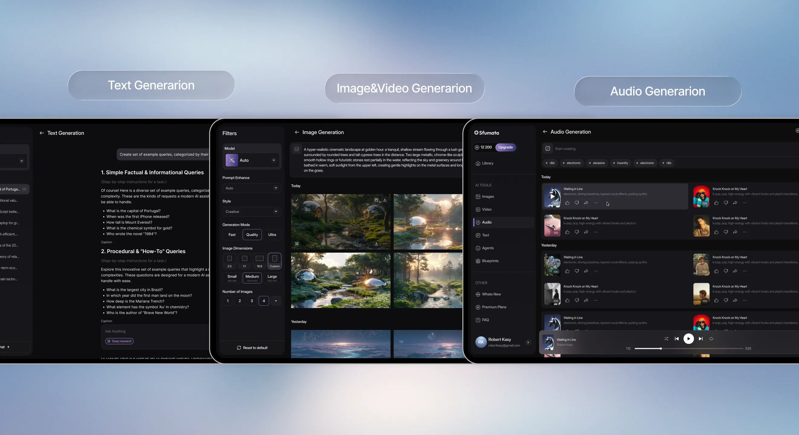 Sfumata text, image and video, and audio generation tools