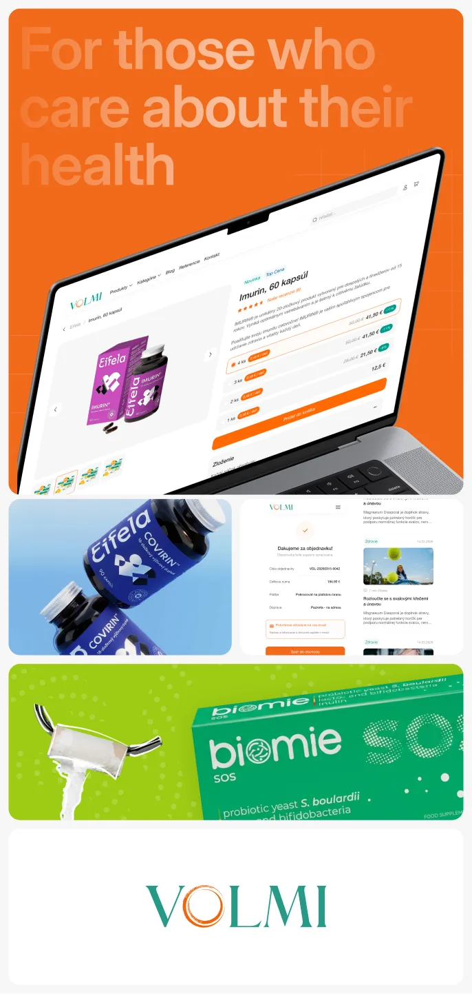 VOLMI checkout confirmation, product reviews, and blog articles
