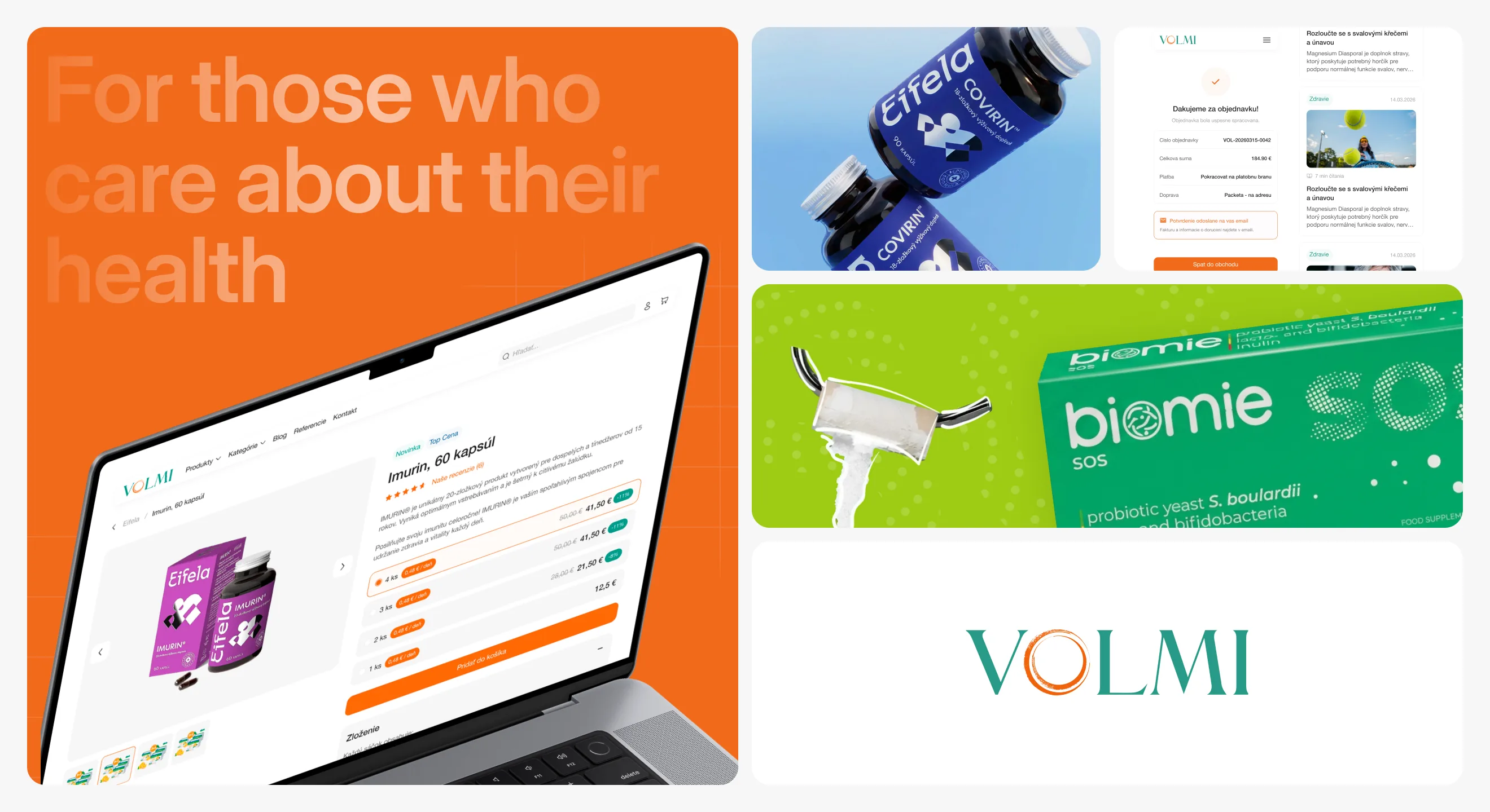 VOLMI checkout confirmation, product reviews, and blog articles