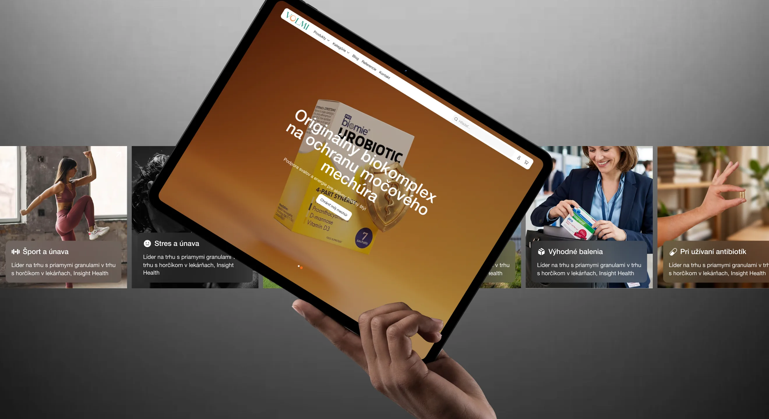 VOLMI use-case category navigation on a tablet