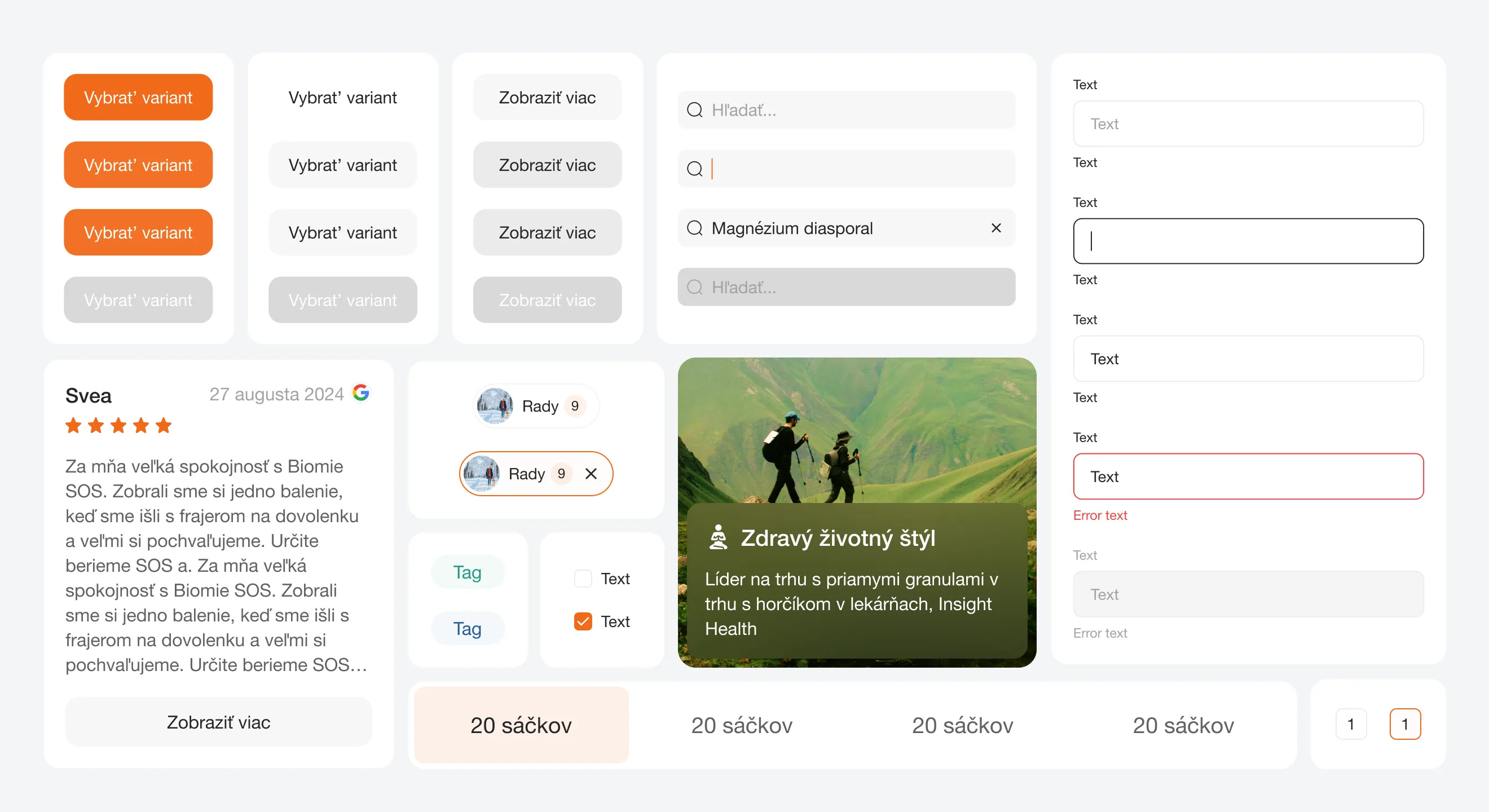 Volmi UI kit — buttons, inputs, cards and controls