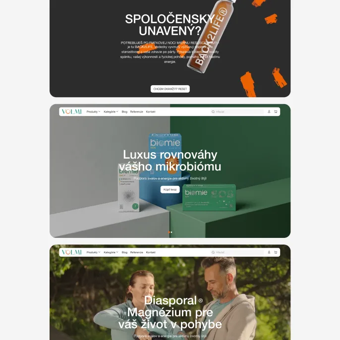 VOLMI homepage promo banners across its supplement brands
