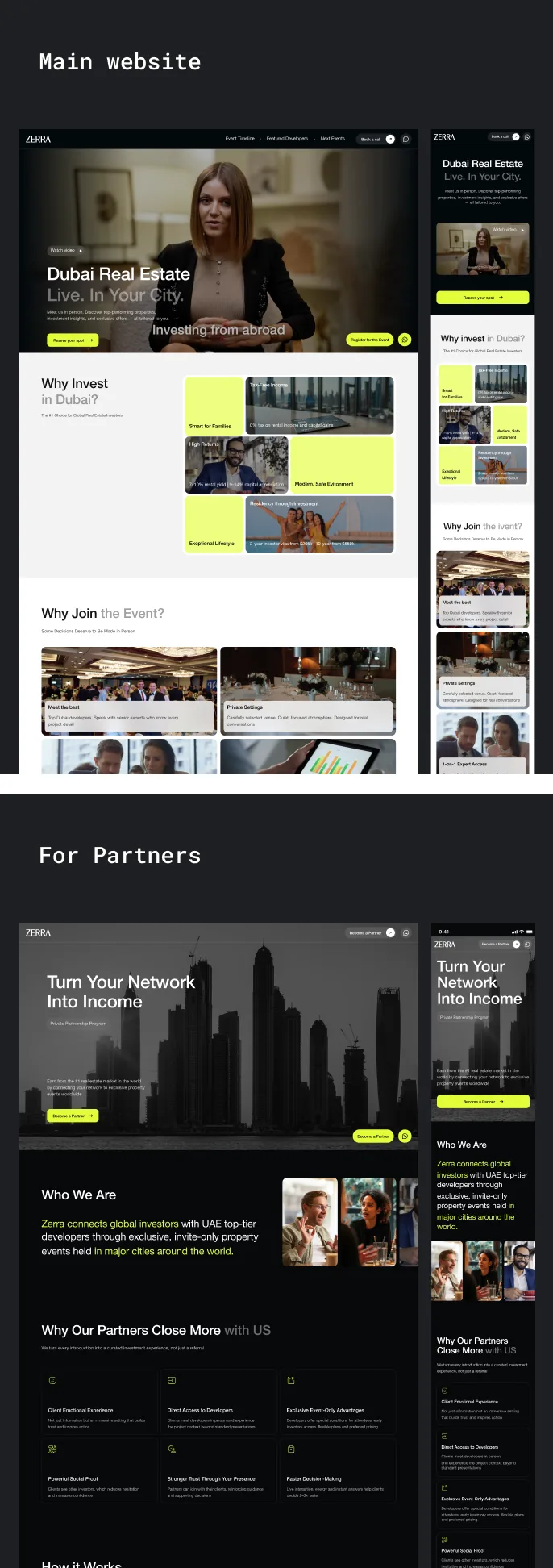 Zerra main website and partners pages