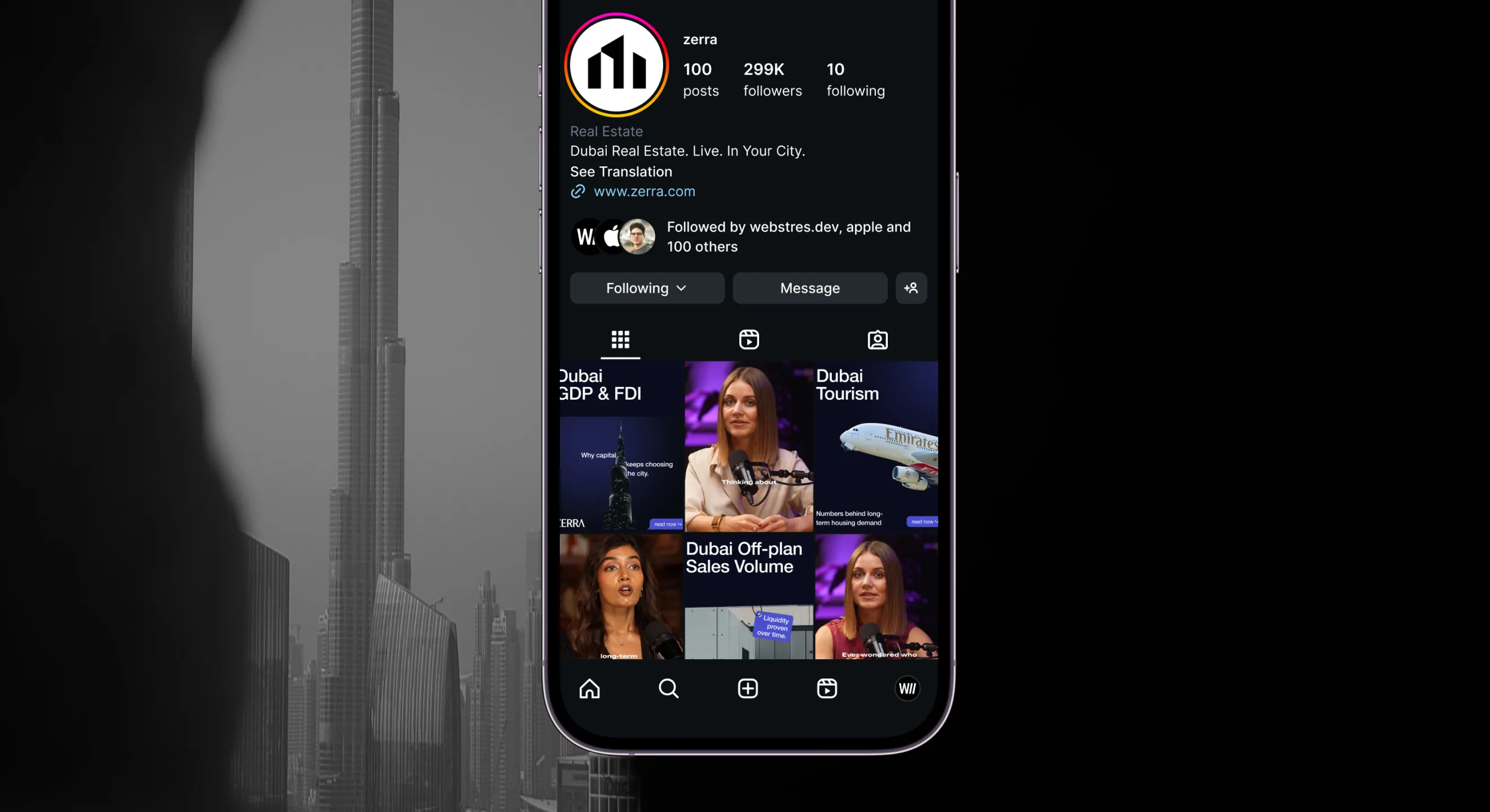 Zerra Instagram profile and social content