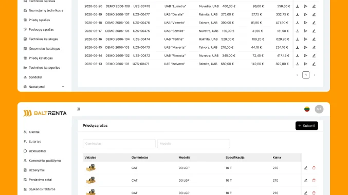 Baltrenta CRM screens